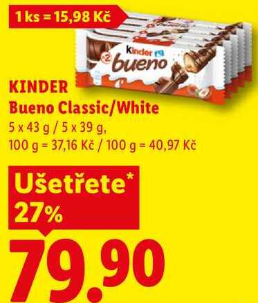 KINDER Bueno Classic/White, 5x 43 g/5x 39 g