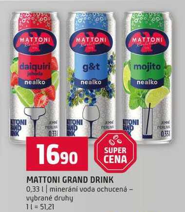 MATTONI GRAND DRINK 0,33l minerání voda ochucená vybrané druhy