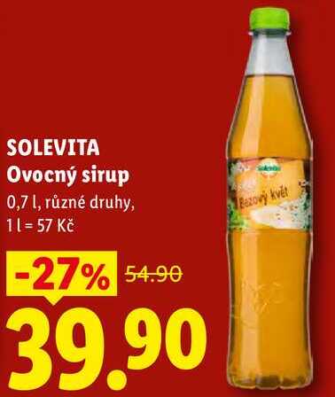SOLEVITA Ovocný sirup, 0,7 l