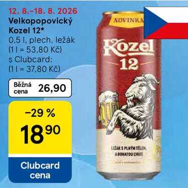 Velkopopovický Kozel 12, 0.5 l, plech