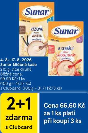 Sunar Mléčná kaše, 210 g Tesco