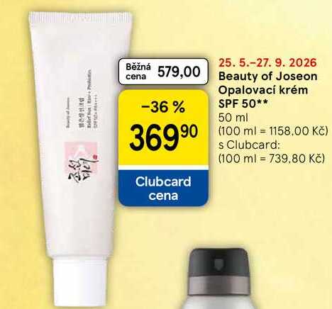 Beauty of Joseon Opalovací krém SPF 50, 50 ml Tesco