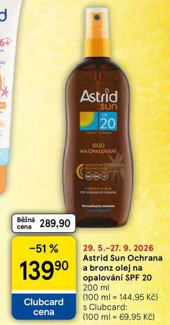 Astrid Sun Ochrana a bronz olej na opalování SPF 20, 200 ml Tesco