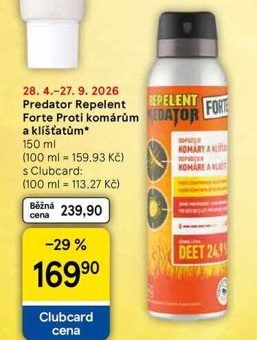 Predator Repelent Forte Proti komárům a klíšťatům, 150 ml Tesco
