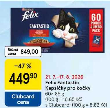 Felix Fantastic Kapsičky pro kočky, 60× 85 g