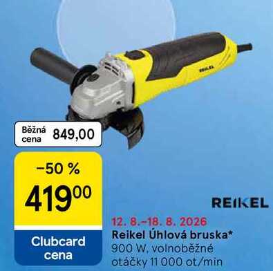 Reikel Úhlová bruska, 900 W, volnoběžné otáčky 11 000 ot/min