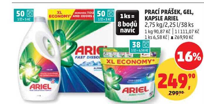 PRACÍ PRÁŠEK, GEL, KAPSLE ARIEL, 2,75 kg/2,25 l/38 ks