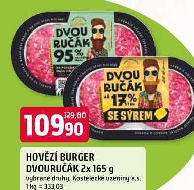 HOVĚZÍ BURGER DVOURUČÁK 2x 165 g