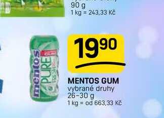MENTOS GUM vybrané druhy 26-30 g