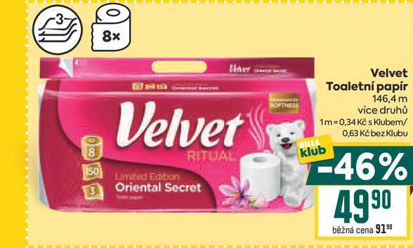 Velvet Toaletní papír 146,4 m BILLA