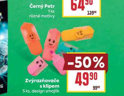 Zvýrazňovače s klipem 5 ks, design smajlík