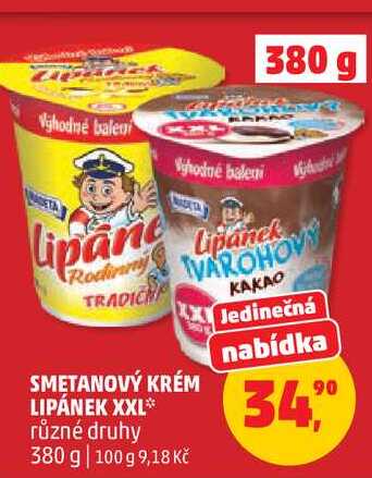 SMETANOVÝ KRÉM LIPÁNEK XXL různé druhy, 380 g 