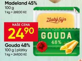Zlatý sýr Gouda 48% 100 g plátky 
