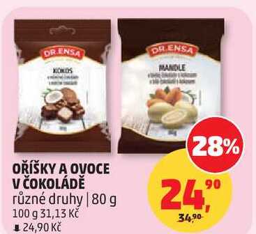 OŘÍŠKY A OVOCE V ČOKOLÁDĚ různé druhy, 80 g
