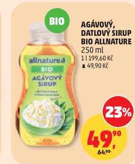 AGÁVOVÝ, DATLOVÝ SIRUP BIO ALLNATURE, 250 ml  