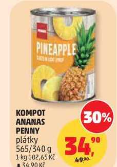 KOMPOT ANANAS PENNY plátky, 565/340 g