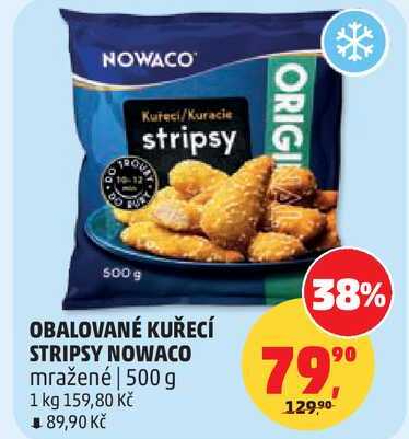 OBALOVANÉ KUŘECÍ STRIPSY NOWACO mražené, 500 g 