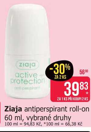 Ziaja antiperspirant roll-on 60 ml, vybrané druhy 