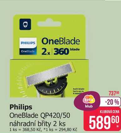 Philips OneBlade QP420/50 náhradní břity 2 ks Teta drogerie