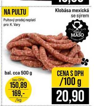 Klobása mexická se sýrem bal. cca 500 g 100g