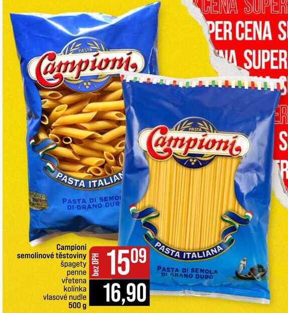 Campioni semolinové těstoviny špagety penne vřetena kolínka vlasové nudle 500 g