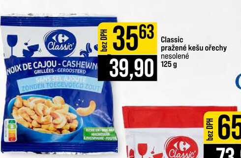 Classic pražené kešu ořechy nesolené 125 g