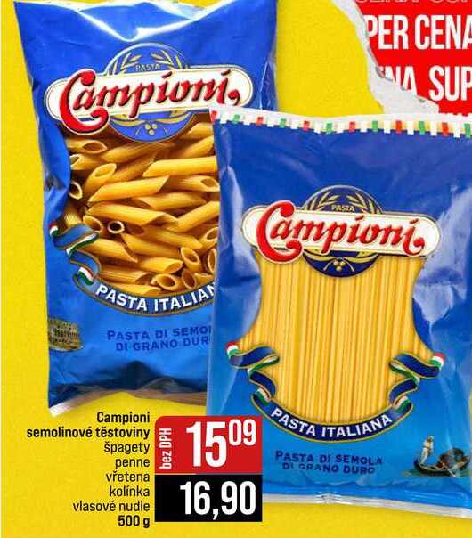 Campioni semolinové těstoviny špagety penne vřetena kolínka vlasové nudle 500 g