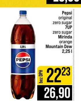 Pepsi original zero sugar 7UP zero sugar Mirinda orange Mountain Dew 2,25l