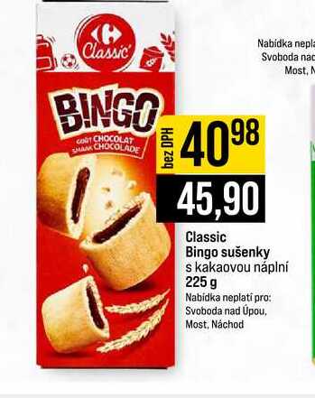 Classic Bingo sušenky s kakaovou náplní 225 g