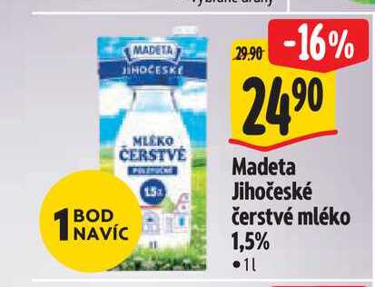 Madeta Jihočeské čerstvé mléko 1,5% 1 l