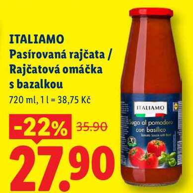 ITALIAMO Pasírovaná rajčata / Rajčatová omáčka s bazalkou, 720 ml