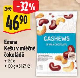 Emma Kešu v mléčné čokoládě, 150 g