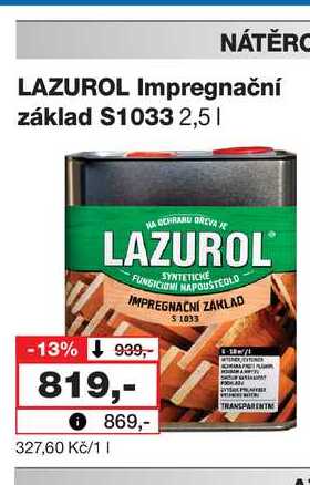 LAZUROL Impregnační základ $1033 2,5l Barvy a laky drogerie 