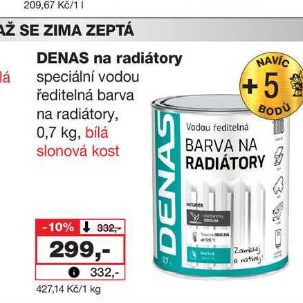 DENAS na radiátory speciální vodou ředitelná barva na radiátory, 0,7 kg