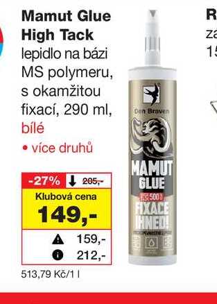 Mamut Glue High Tack lepidlo na bázi MS polymeru, s okamžitou R za 15 fixací, 290 ml Barvy a laky drogerie 
