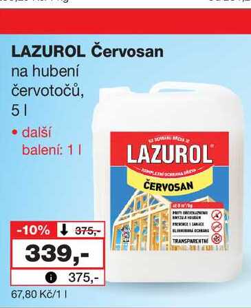 LAZUROL Červosan na hubení červotočů, 5l Barvy a laky drogerie 