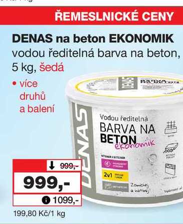 DENAS na beton EKONOMIK vodou ředitelná barva na beton, 5 kg, šedá Barvy a laky drogerie 