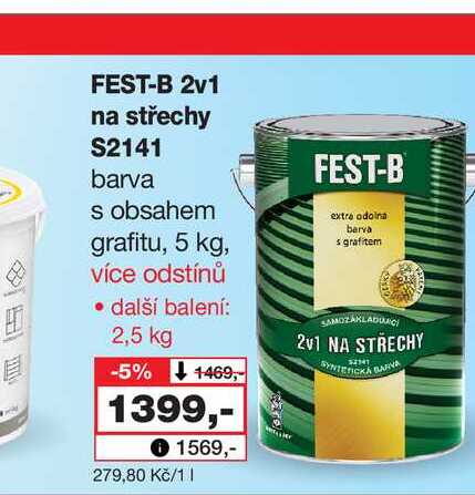FEST-B 2v1 na střechy S2141 barva s obsahem grafitu, 5 kg, více odstínů • další balení: 2,5 kg Barvy a laky drogerie 
