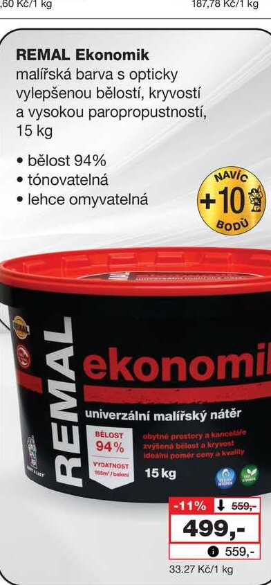 REMAL Ekonomik malířská barva s opticky vylepšenou bělostí, kryvostí a vysokou paropropustností, 15 Barvy a laky drogerie 