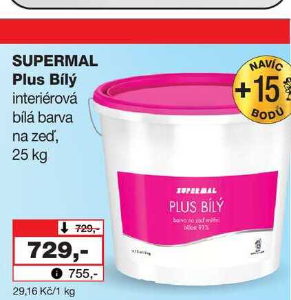 SUPERMAL Plus Bílý interiérová bílá barva na zeď, 25 kg