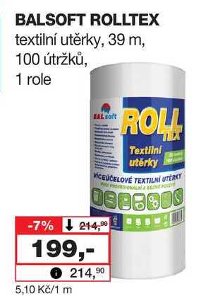BALSOFT ROLLTEX textilní utěrky, 39 m, 100 útržků, 1 role Barvy a laky drogerie 