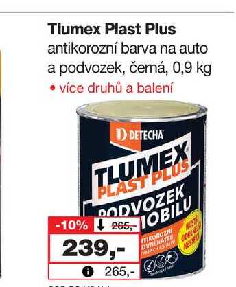 Tlumex Plast Plus antikorozní barva na auto a podvozek, černá, 0,9 kg