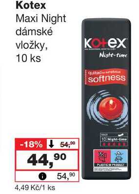Kotex Maxi Night dámské vložky, 10 ks Barvy a laky drogerie 