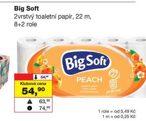 Big Soft 2vrstvý toaletní papír, 22 m, 8+2 role Barvy a laky drogerie 