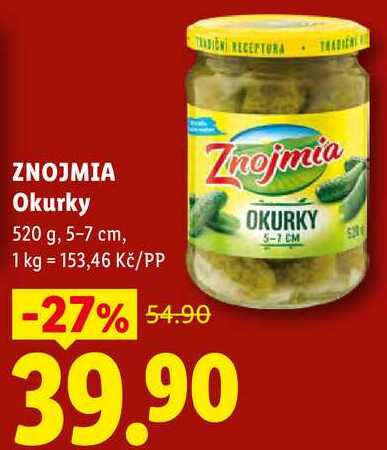 ZNOJMIA Okurky, 520 g, 5-7 cm