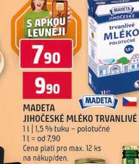 MADETA JIHOČESKÉ MLÉKO TRVANLIVÉ 1l 1,5% tuku