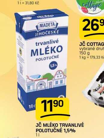 JČ MLÉKO TRVANLIVÉ POLOTUČNÉ 1,5% 1l