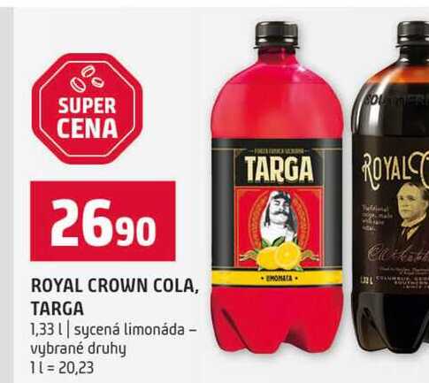 ROYAL CROWN COLA, TARGA 1,33l sycená limonáda vybrané druhy