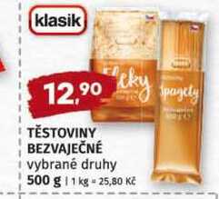TĚSTOVINY BEZVAJEČNÉ vybrané druhy 500 g
