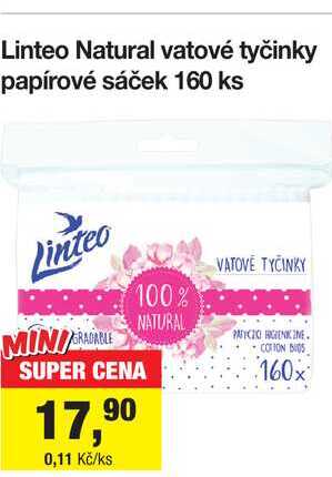 Linteo Natural vatové tyčinky papírové sáček 160 ks Šlak